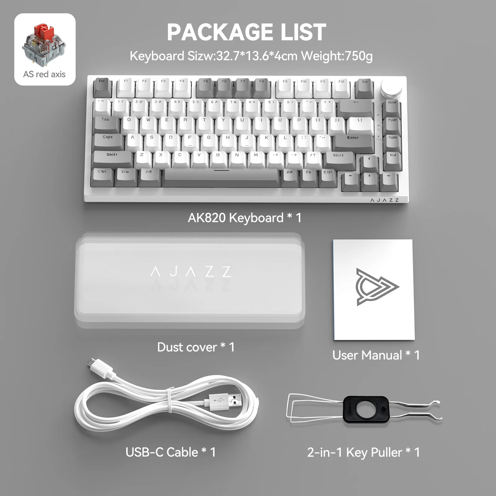 AJAZZ AK820 75% bedraad mechanisch toetsenbord: hot-swappable, RGB-achtergrondverlichting, knopbediening |   Voor kantoor en gamen