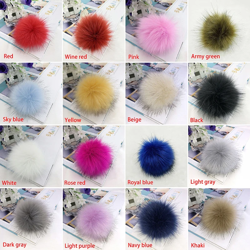 12 cm Kunstfell-Bommel, Plüsch-Haarball mit elastischem Band, Fuchspelz-Pompons für DIY-Mütze, Schuhe, Strickmütze, Fellknäuel, Kleidungszubehör – Detail 2