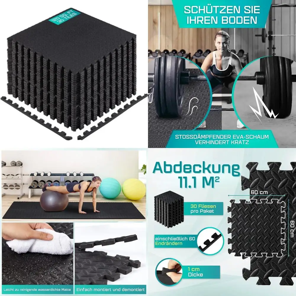 Tappetino per esercizi puzzle 24sqft-120sqft per palestra di casa, piastrelle per pavimenti in schiuma ad incastro eva con bordo per attrezzature da allenamento
