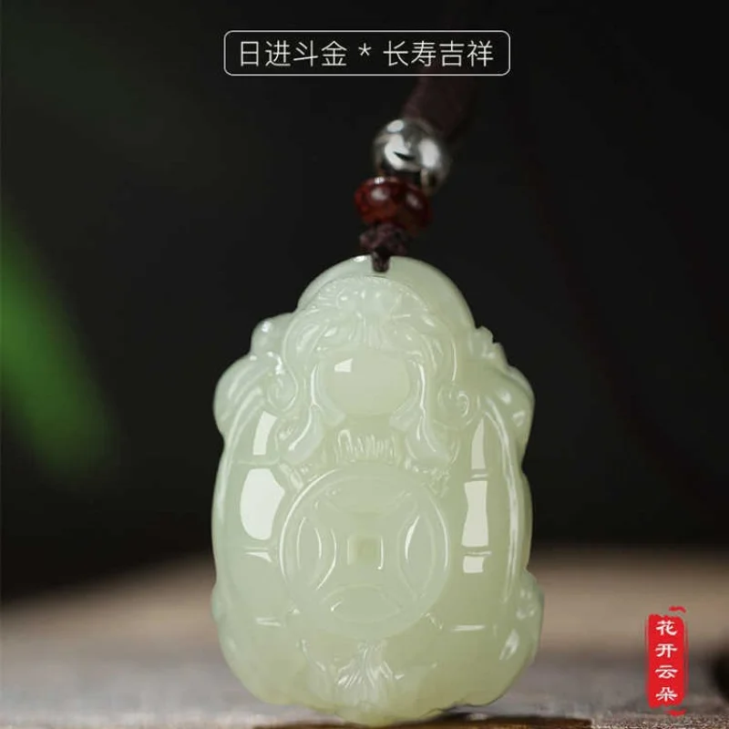 

Натуральный Hetian, маленькое унисекс, медное ожерелье с монетами, благоприятный белый нефритовый кулон, привлекательность богатства