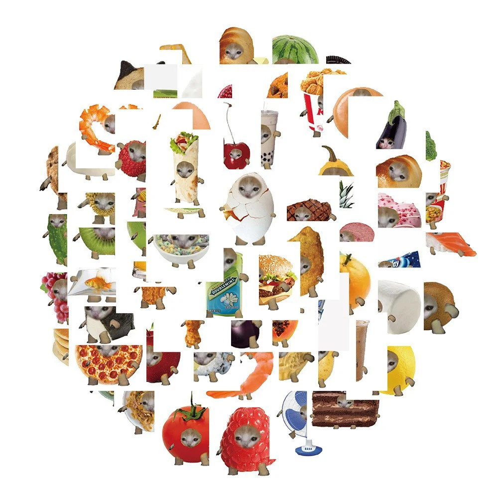 

10/30/69pcs Funny Cute Food Cat MEME Stickers Cartoon Decoration Sticker DIY Notebook Guitar Luggage Waterproof Creative Decals