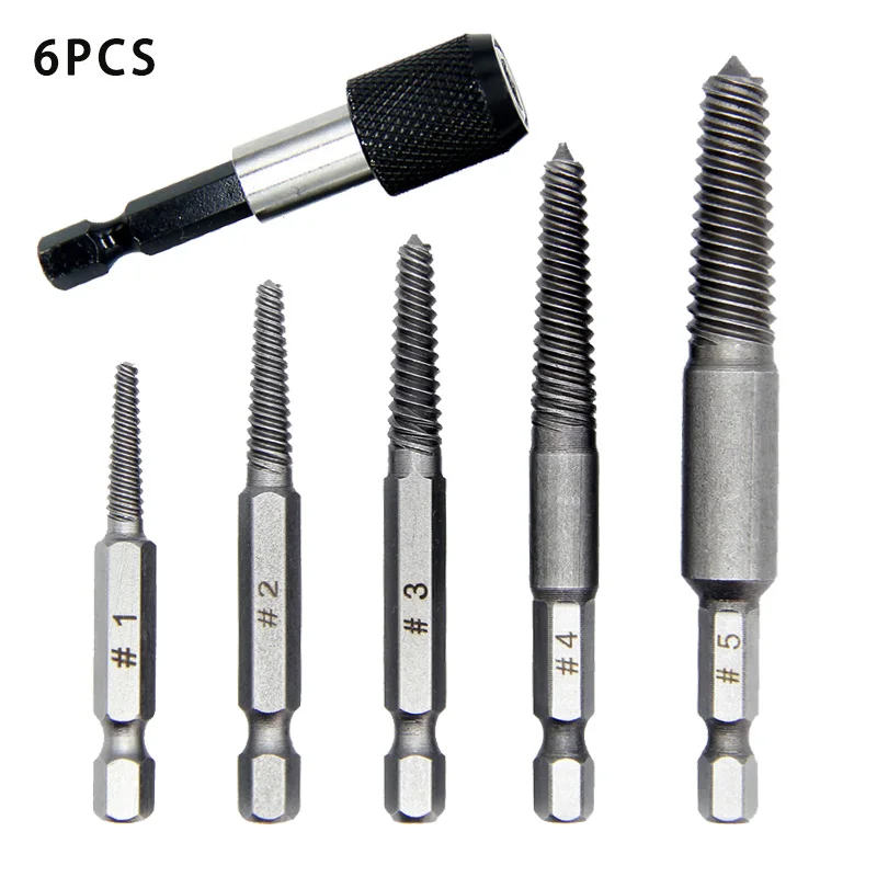 5/6 Pcs Damaged Stripped Screw Extractor Remover Tool and Drill Bit Set Broken Bolt Extractor and Screw Remover Set