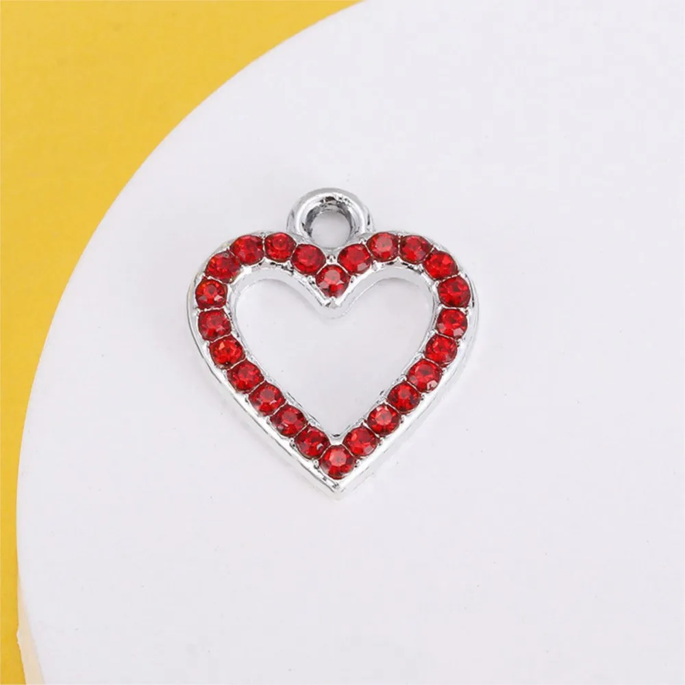 10pcs Heart Pendant Charms With Glass Rhinestone Dangle For DIY Bracelet Necklace Earrings Jewelry Making Supplies Accessories view 5