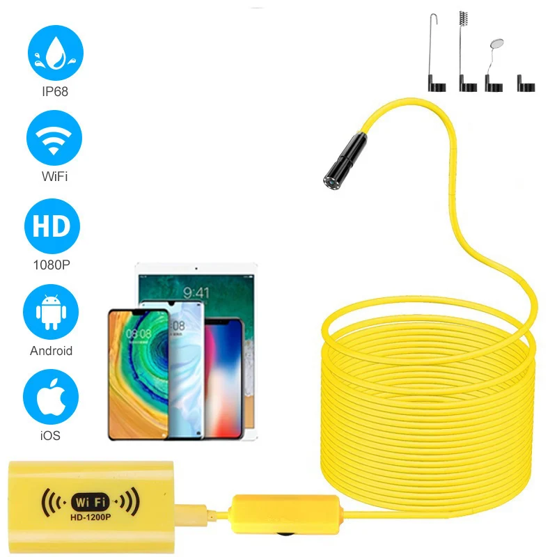 Endoscope Camera Wifi HD Car Inspection Borescope Camera with Light Waterproof Mobile Phone Lens for Vehicle Engine
