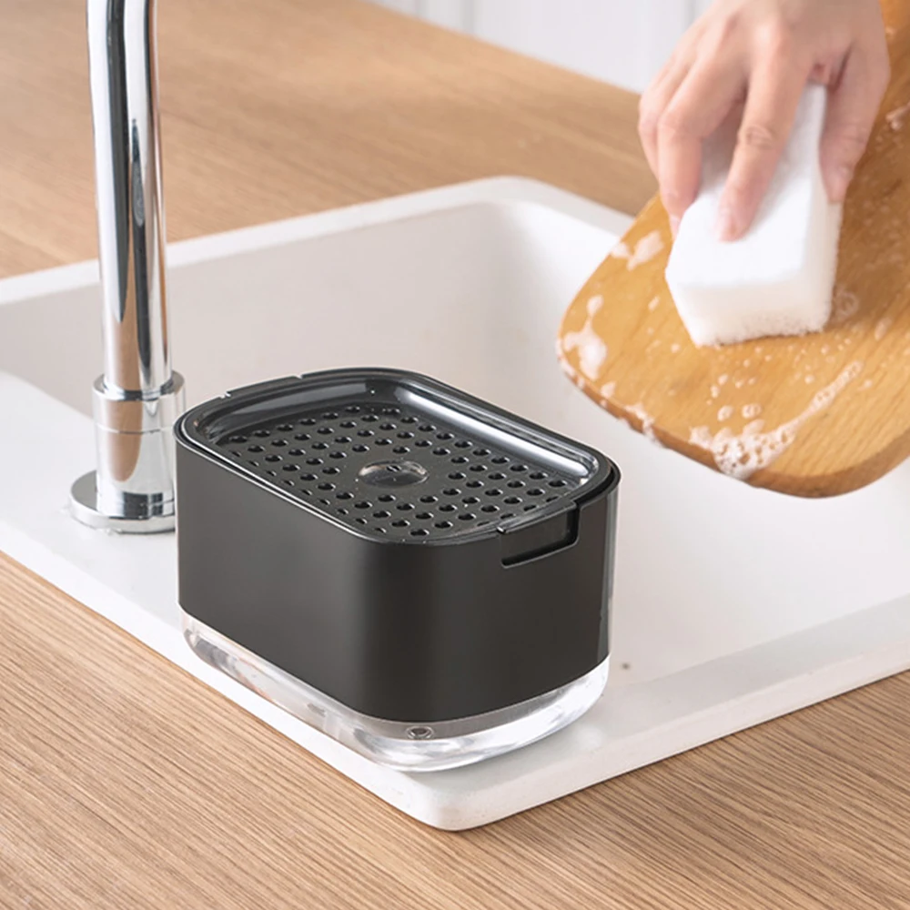 

1PC Oval Plastic Soap Dispenser with Sponge Holder, Kitchen Press-Type Dishwashing Liquid Pump and Foam Maker Cleaning Soap Box