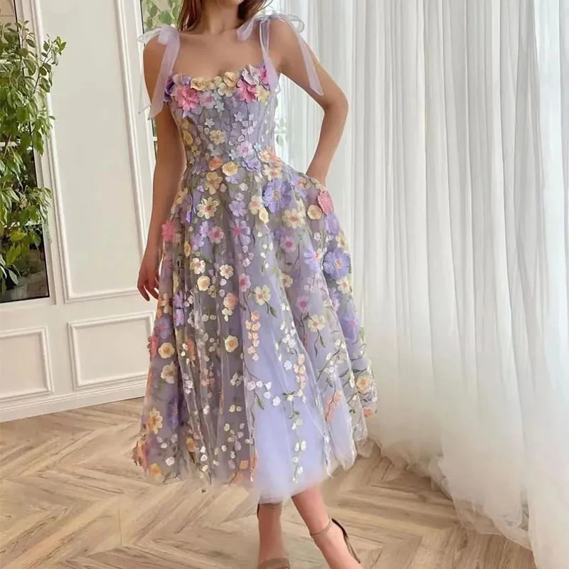 

Elegant Boho Women's Summerlong Dress Flower Square Neck Beach Sundress Spaghetti Straps Sleeveless Backless Maxi Dresses Платье