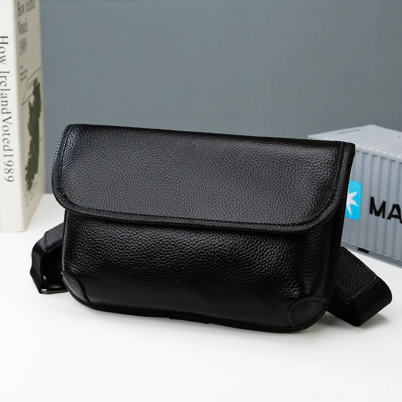 Top-grain cowhide men's and women's trendy chest bag, large-capacity waterproof high-end crossbody single-shoulder bag