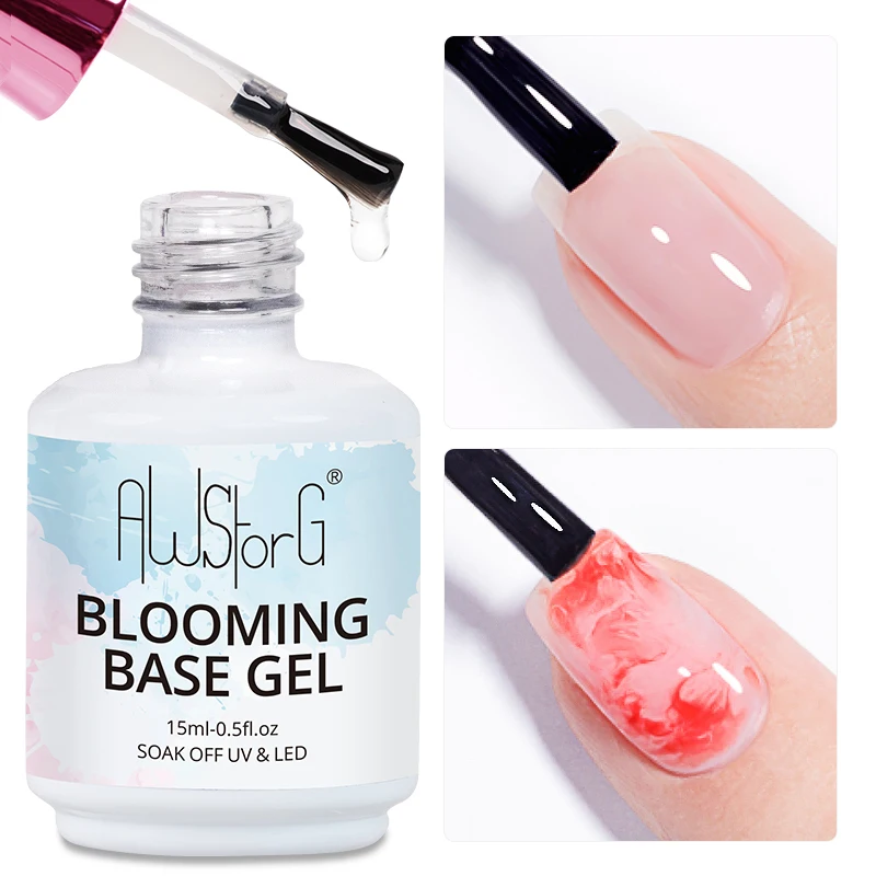 AWStorG 15ml Clear Blooming Base Gel Polish UV LED Soak Off Nail Art Polish For Spreading Effect Marble Gel Paint Varnish Top