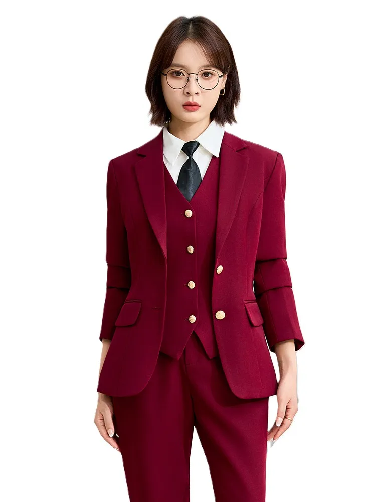 

Women Vest Blazer and Pant Suit Trouser Office Ladies Formal Business Work Career Wear 3 Pieces Set