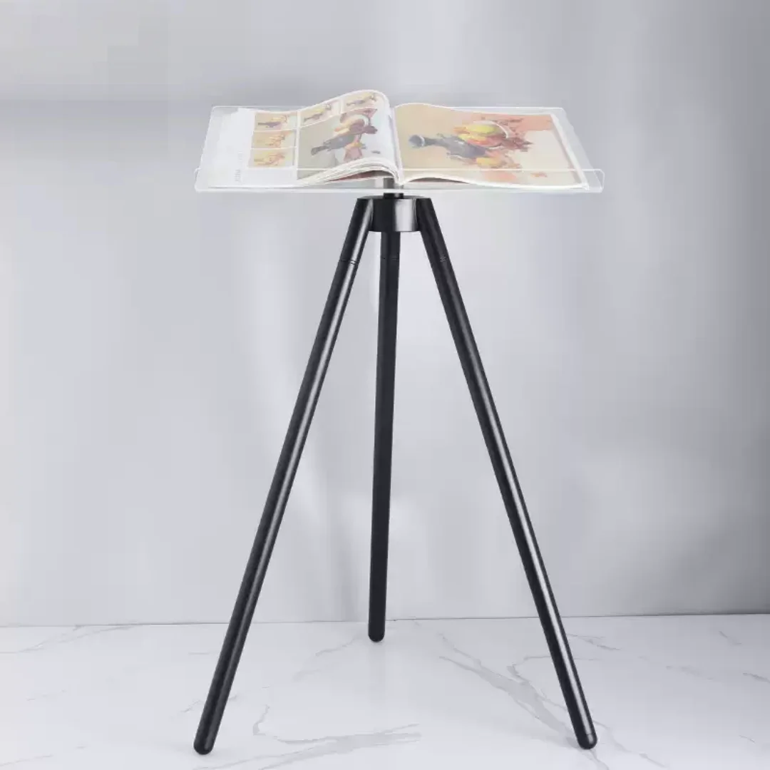 Floor‑Standing Tripod Magazine Flip Display Rack Metal Acrylic Large Book Album Brochure Reading Exhibition Display Stand Orname