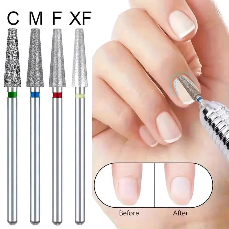 4PCS Tapered Diamond Nail Drill Bits Cuticle Clean Milling Cutter for Electric Manicure Drill Nails Accessories