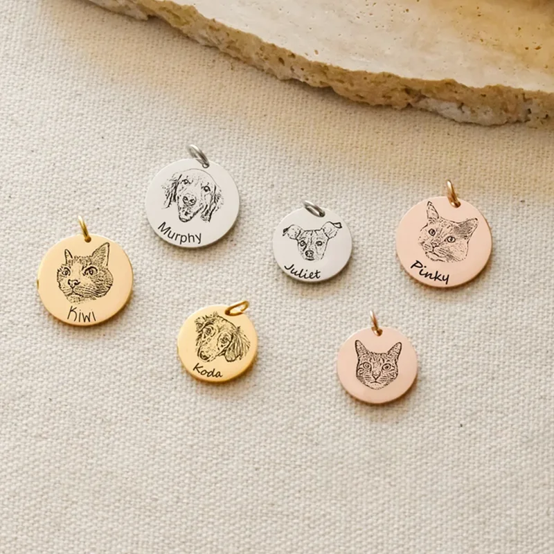 مخصص الفولاذ المقاوم للصدأ الحيوانات الأليفة صور قلادة جولة محفورة مجوهرات للكلاب مخصص الحيوانات الأليفة قلادة يمكن تعليقها على طوق أو سلسلة الكلب
