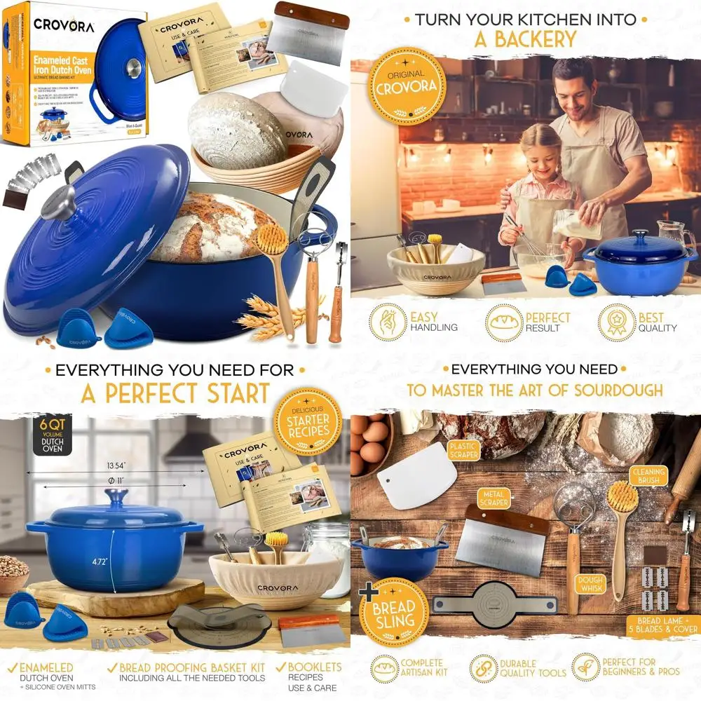 

Enameled Cast Iron Dutch Oven Set for Bread Baking with Sourdough Supplies and Tools