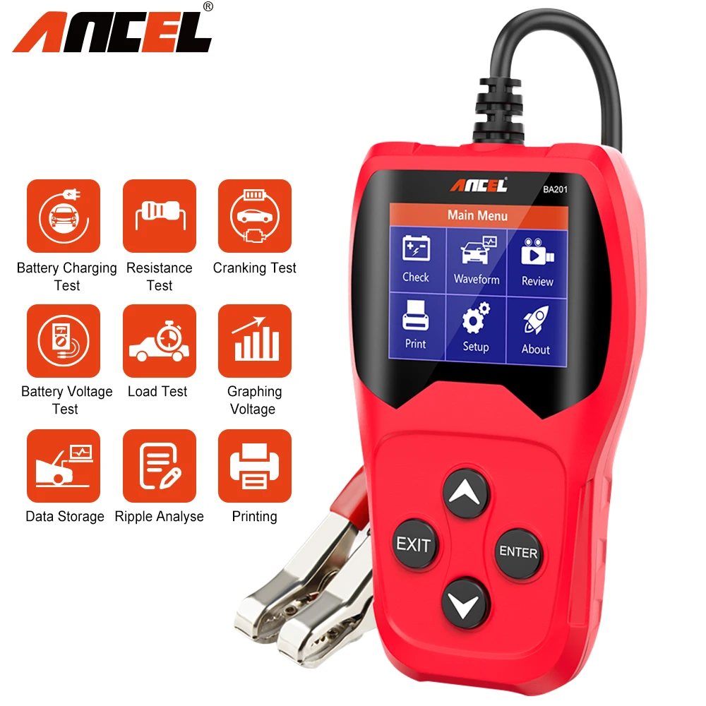 ANCEL BA201 Car Motorcycle Battery Tester Analyze 2000CCA 12V Loading Quick Cranking Charging Diagnostic Car Battery Test Tools