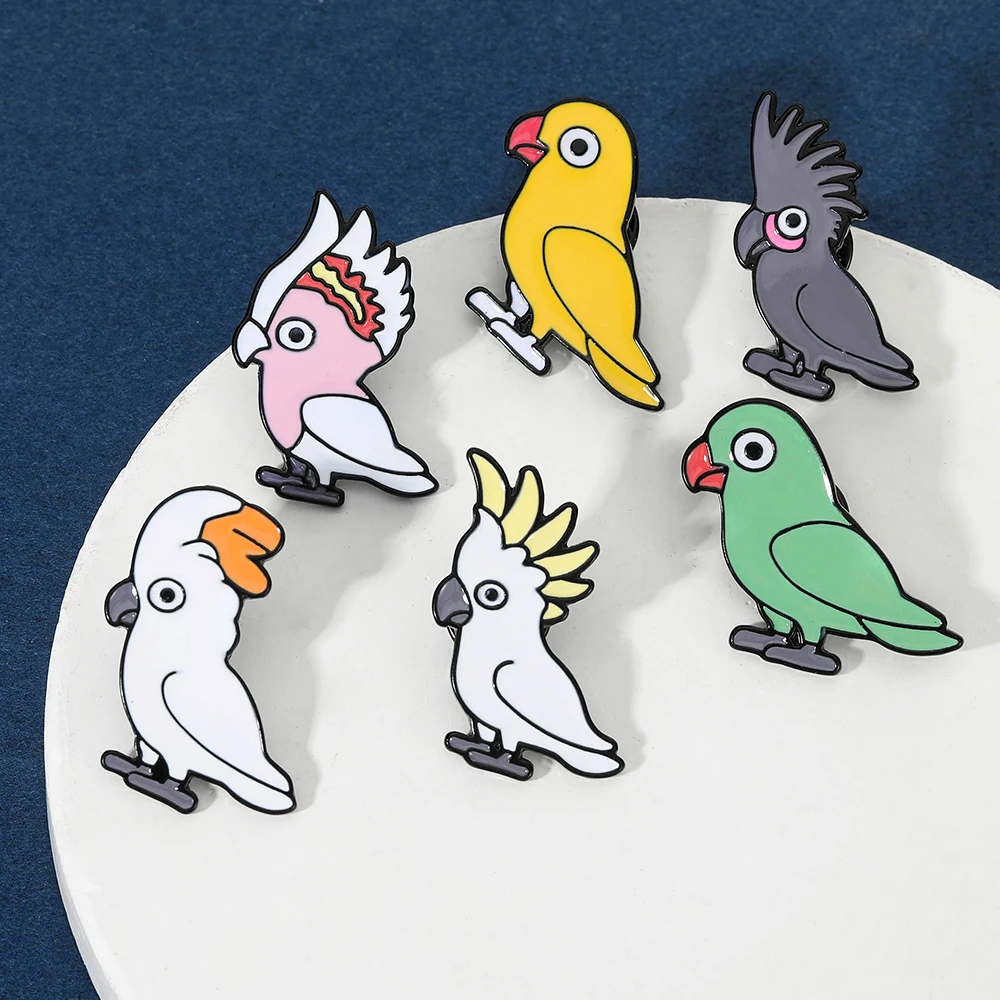 Cute Pretty Parrot Collection Pins Crested Myna Paridae Bird Enamel Brooches Cheap Jewelry Wholesale view 4