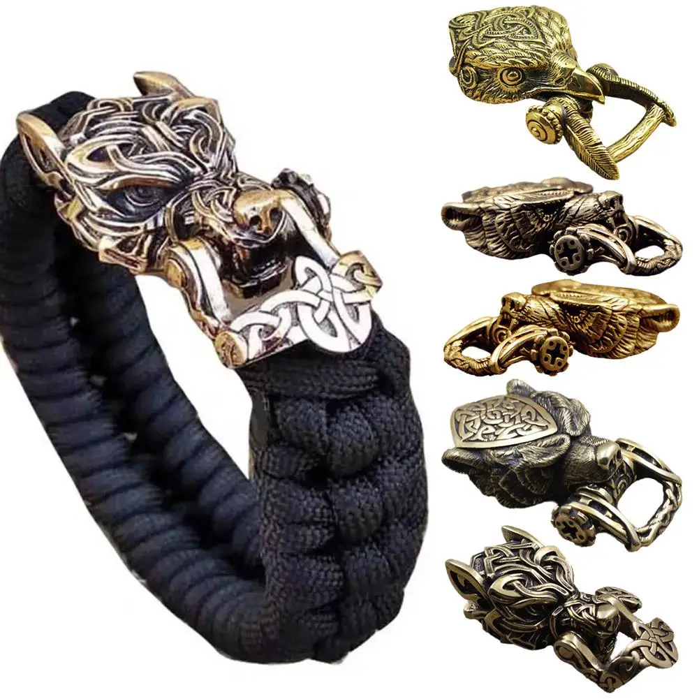 Bear Head/Wolf Head Brass Buckle EDC Outdoor DIY Woven Paracord Survival Bracelets Supplies Accessories Buckle Brass Decorative