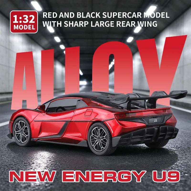 Diecast 1:32 Yangwang U9 New Energy Car Alloy Model Sound & Light Pull Back Simulation Toy Car Collection Miniature Voiture