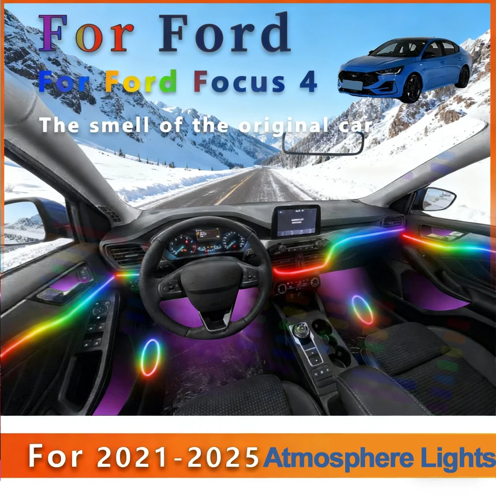 

For Ford Focus 2021-2025 Versatile LED Interior Ambient Light Lamp 64 Colors Acrylic Strip APP Adjustable Multi-mode Dynamic