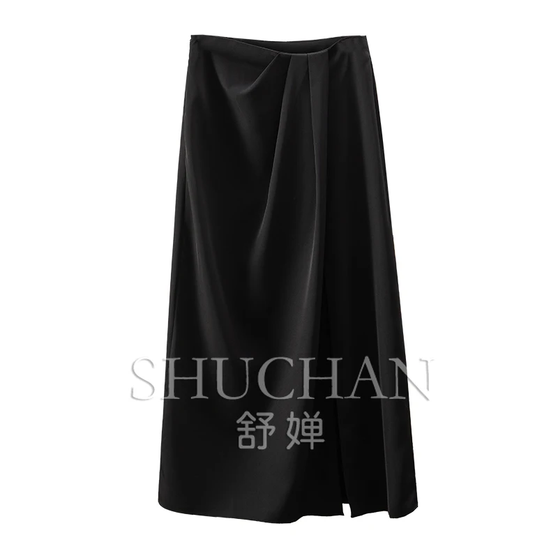 2025 E Designer Pleated High Waist Side Split A-shaped Skirt Women's 3W91 Skirt Designer Luxury  Faldas Largas