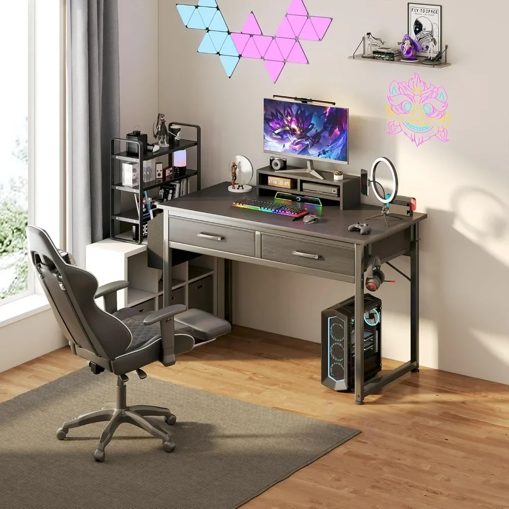 

Computer desk with fabric drawers, small game desk with 2 drawers, study desk, writing desk, PC desk