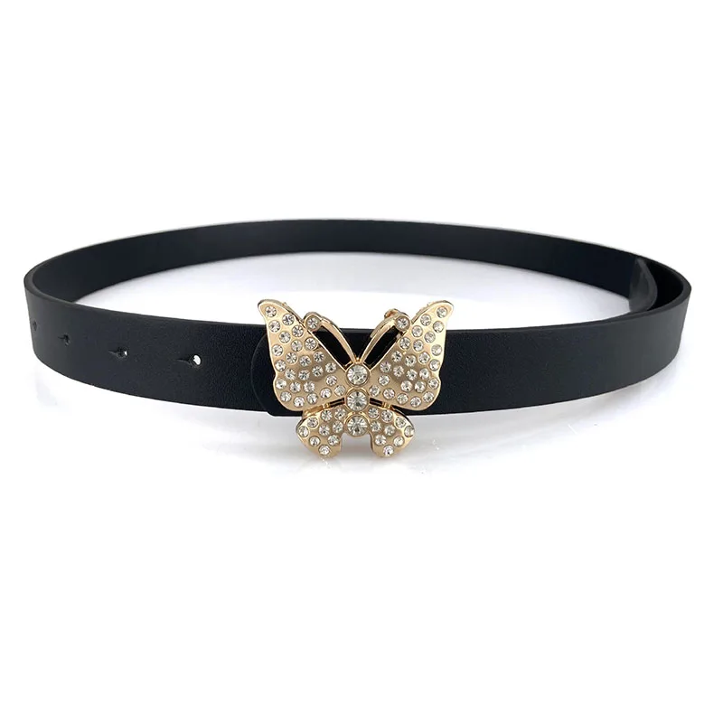 Ceinture à boucle papillon en strass pour femmes, en cuir PU, multicolore, Simple et polyvalent, nouvelle mode pour dames, ceinture décorative pour Jeans