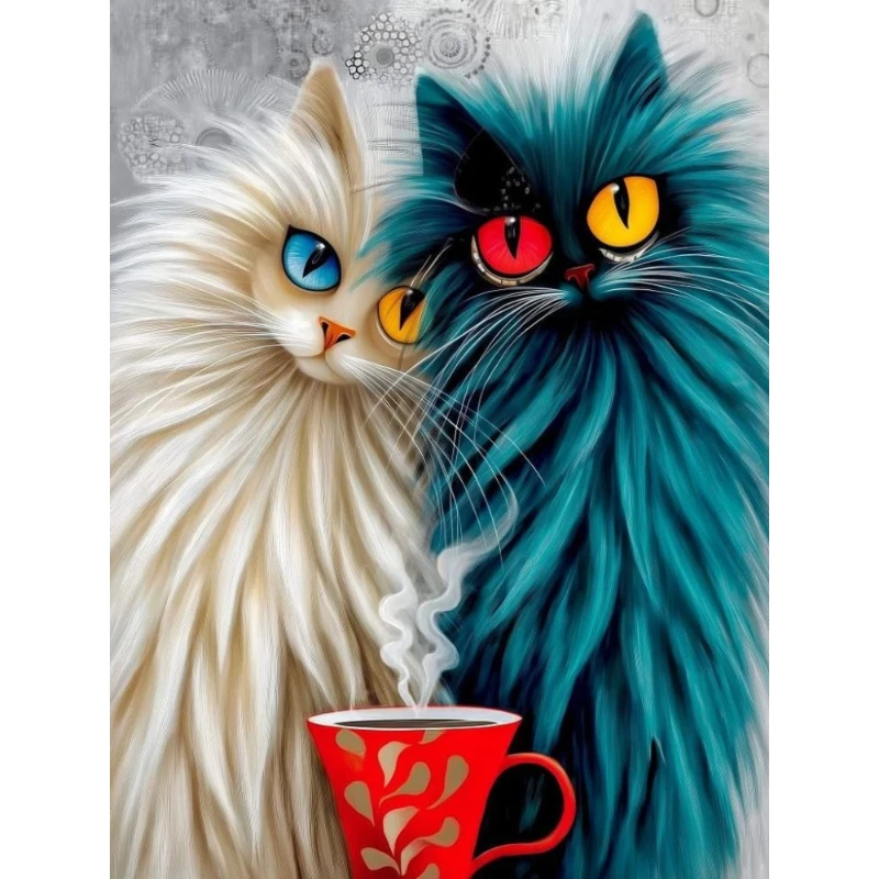 500/1000/1200/2000 PCS Jigsaw Puzzles Blue and White Cat Animal Family Activity Games for Gameroom Bedroom Home Decor Gift