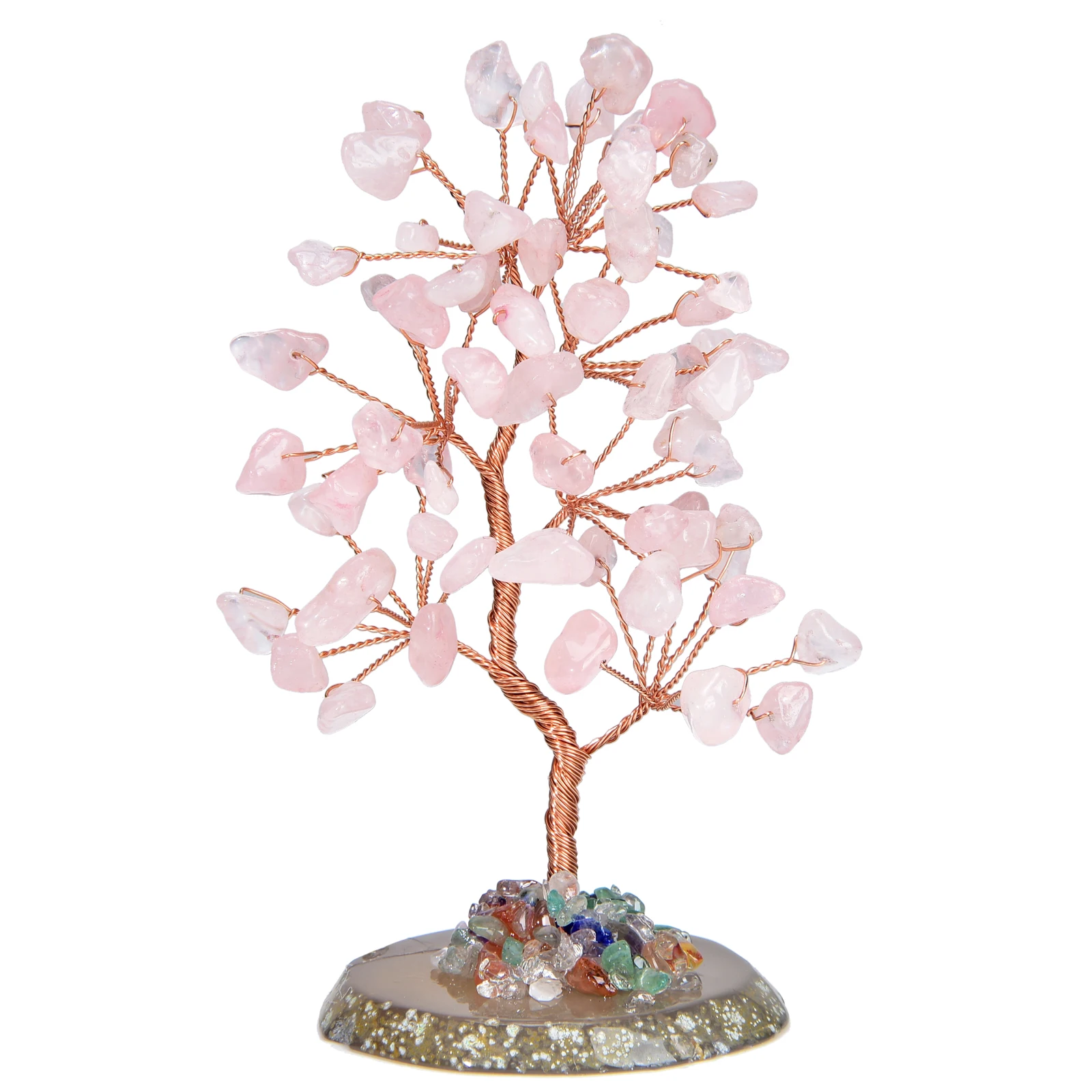 Lucky Crystal Tree Random Stone Base Natural Rose Quartz Money Tree for Positive Energy Crystal Tree Home Office Decoration