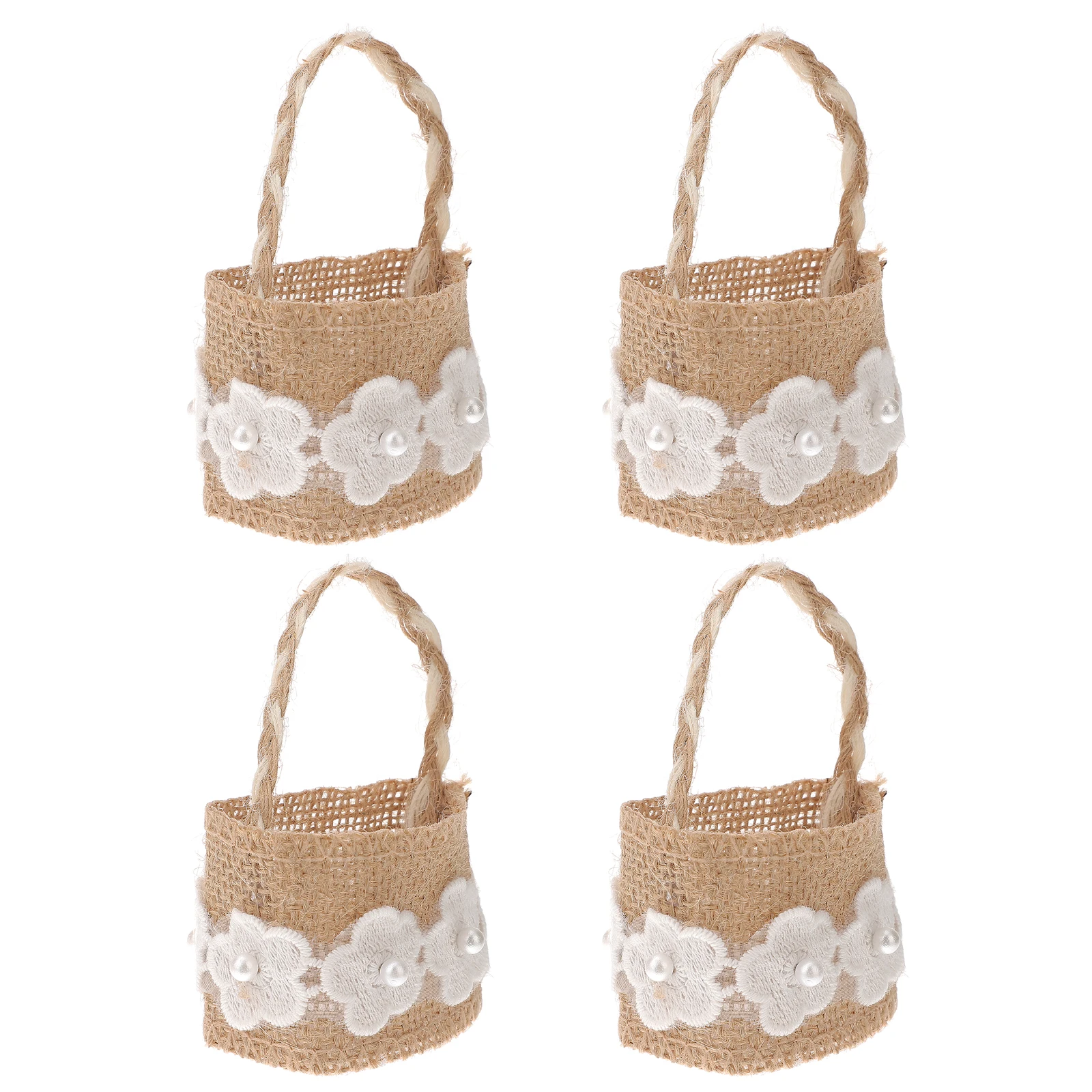 

4Pcs Burlap Basket Wedding Storage Romantic Decor Banquet Flower Container Linen Material Party Accessories