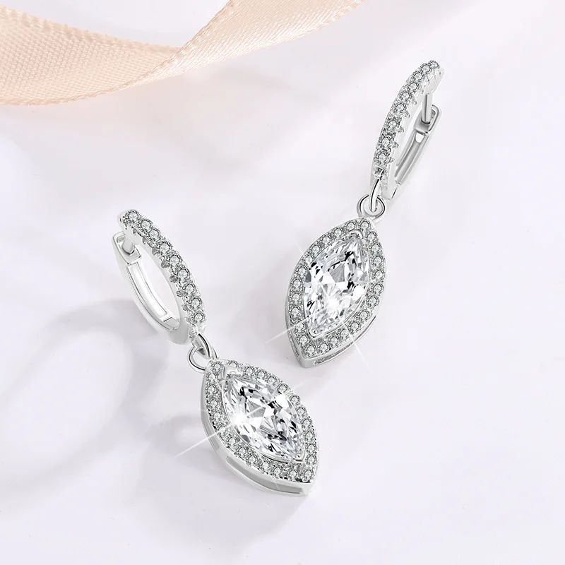 Halaile D Color Marquise Cut Moissanite S925 Sterling Silver Drop Earrings with GRA Fine Jewelry Bridal Elegant Gift for Women