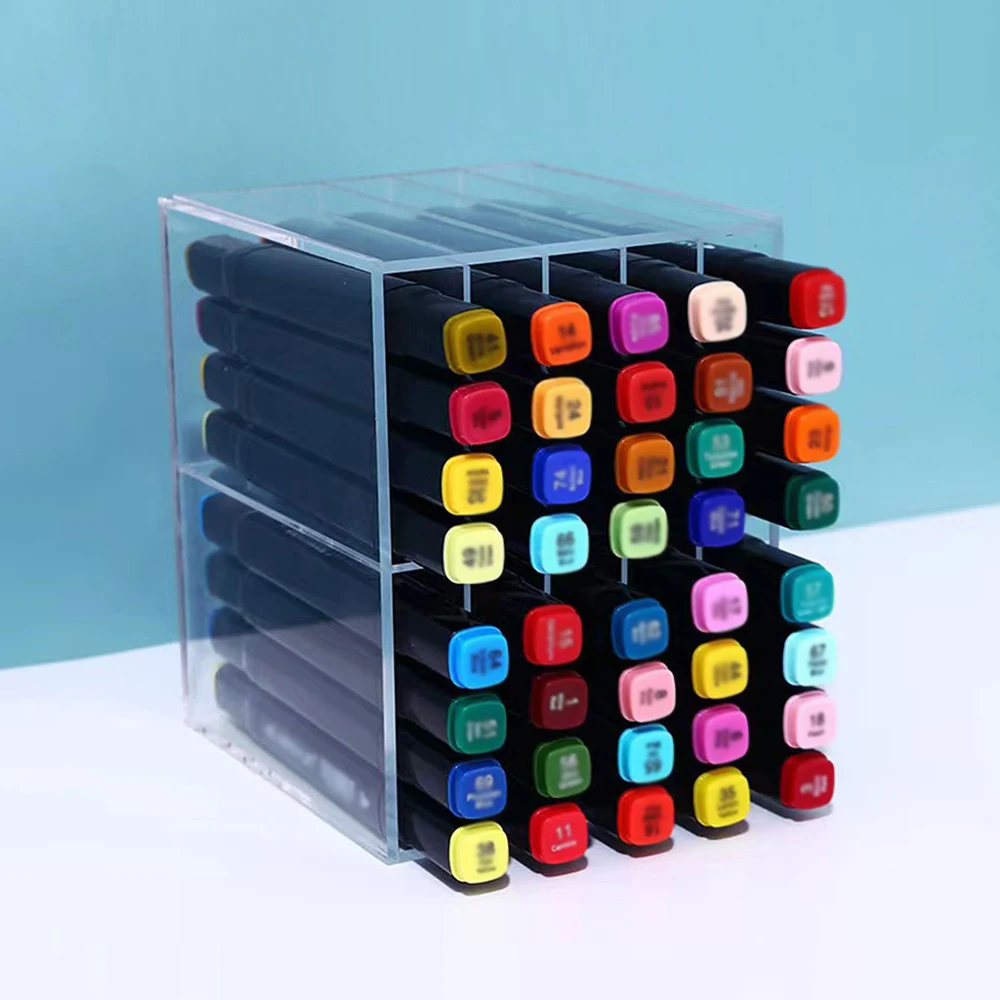 

Acrylic Transparent Marker Holder Stationery Storage Box Pen Marker Desk Organizer Office Supplies Storage Shelf Organization