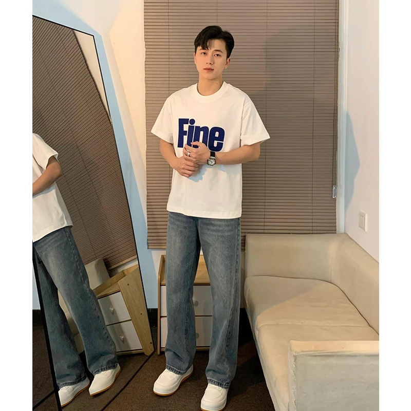 

Джинсы Retro Blue Blade, летние тонкие мужские джинсы в американском стиле, утягивающие брюки OOTD Haome, расклешенные прямые джинсы