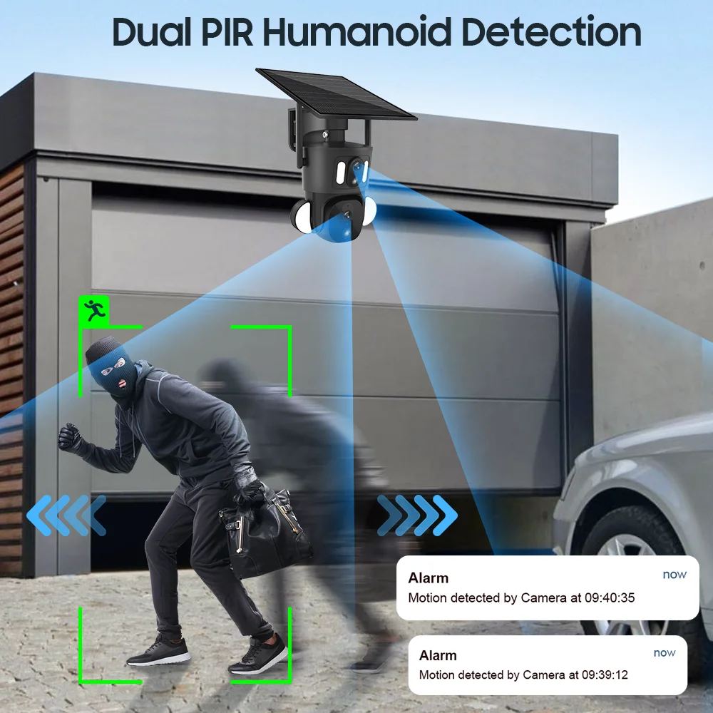 ZAOMIYOS Dual Screen 4G Solar Security Linkage Camera Outdoor 2K HD WiFi PTZ Dual PIR Detection Human Auto Tracking CCTV Camera