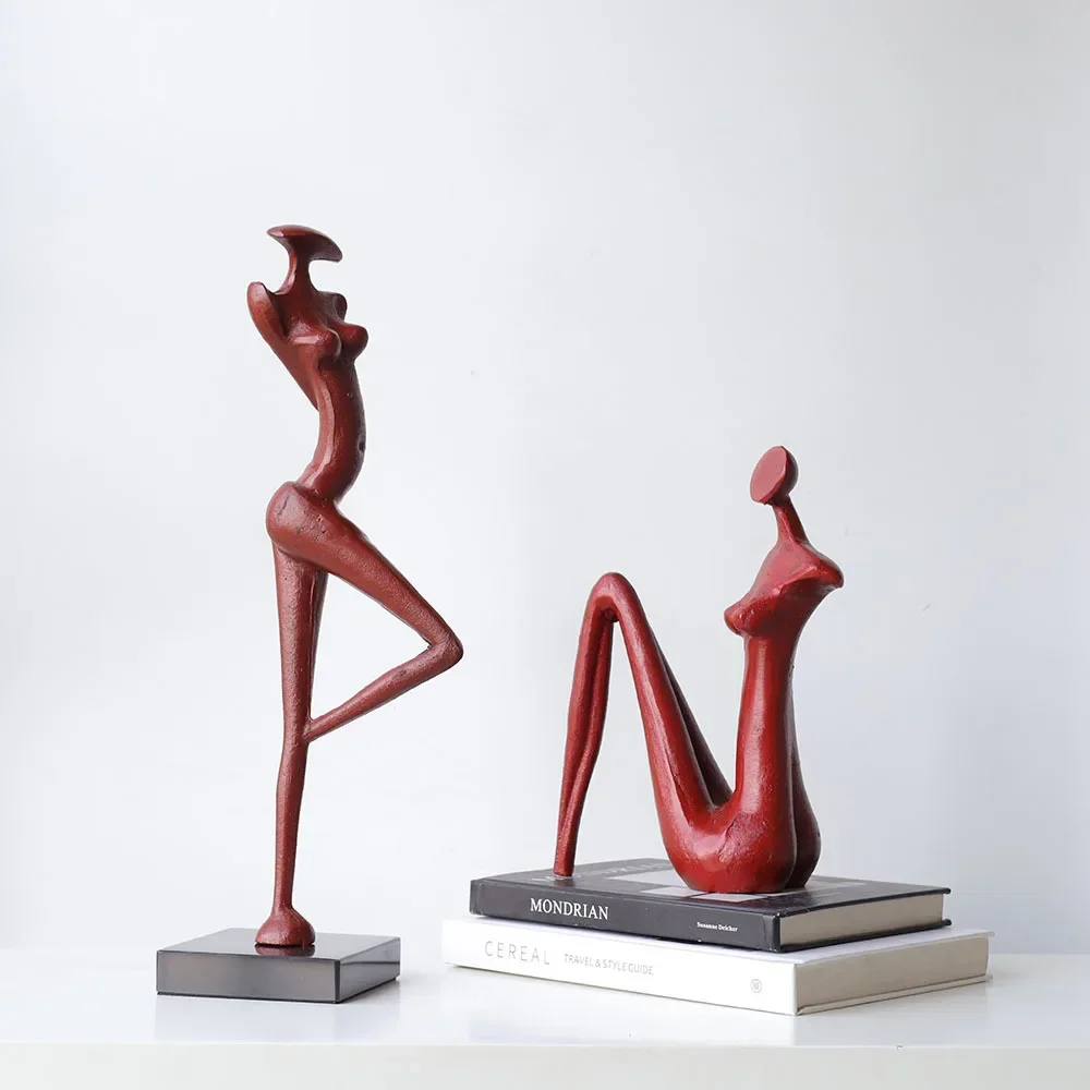 Creative Black Metal Figure Sculpture Abstract Portrait Female Human Body Metal Figurine Home Decoration Accessories