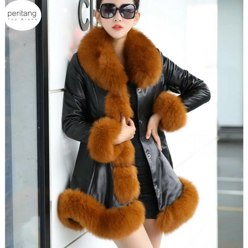 

Thick Winter Coat Women's Leather Jacket Female Jaqueta De Couro Feminina Faux Fox Fur Collar PU Leather Jackets S-6XL