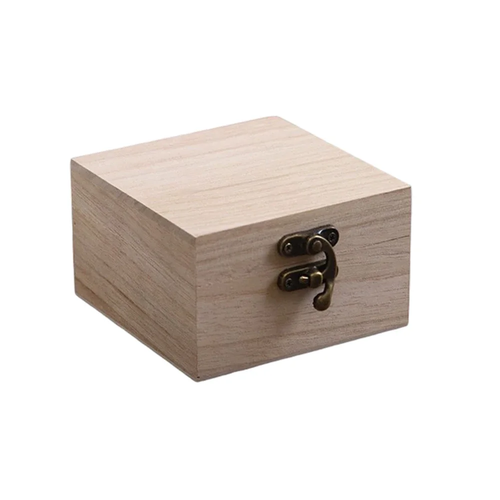 Wooden Square Storage Box Featuring Vintage Flip-top Design And Metal Clasp Closure Practical Storage For Jewelry And Keepsakes