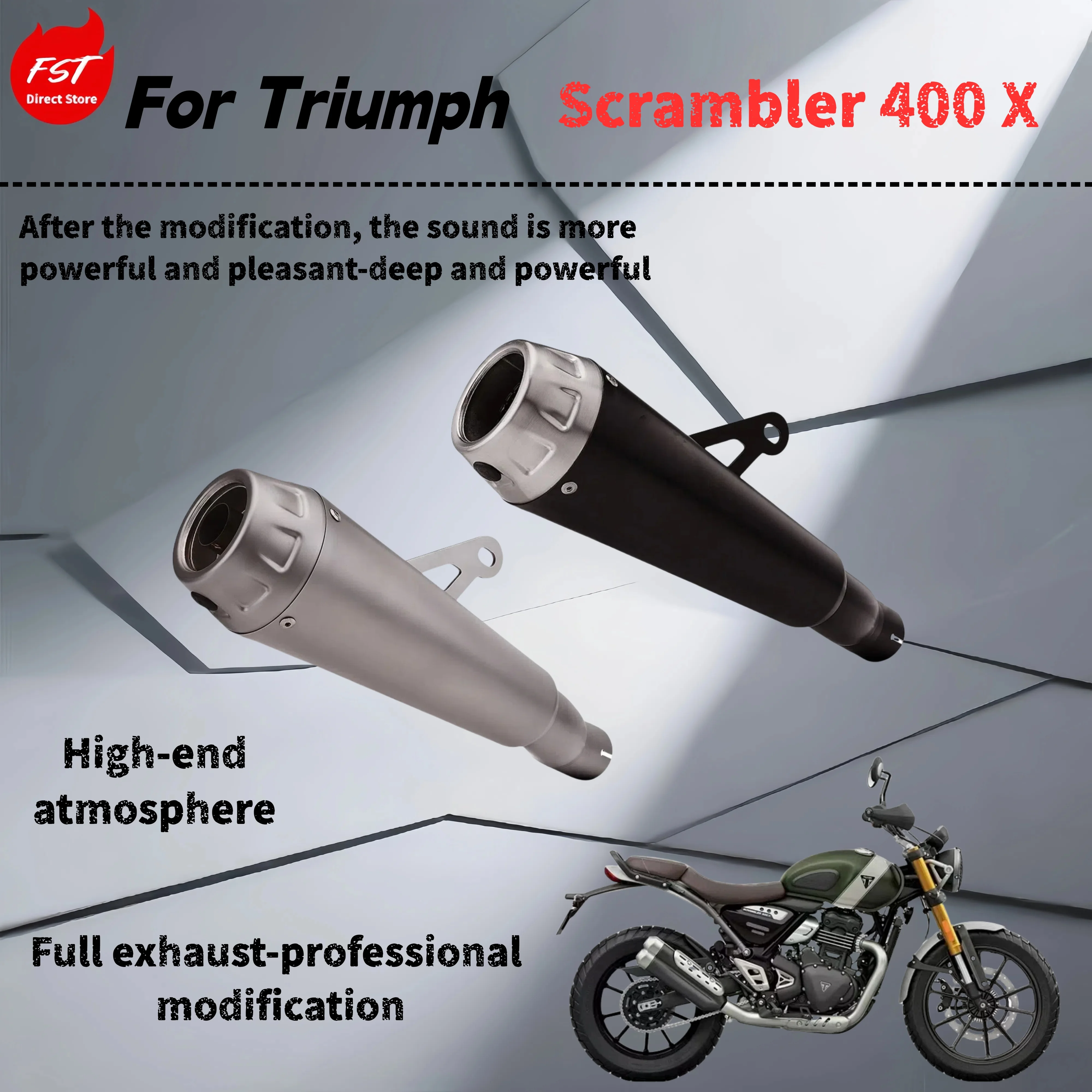 

For Triumph Scrambler 400X - modified tail exhaust pipe - deep, rich and powerful sound