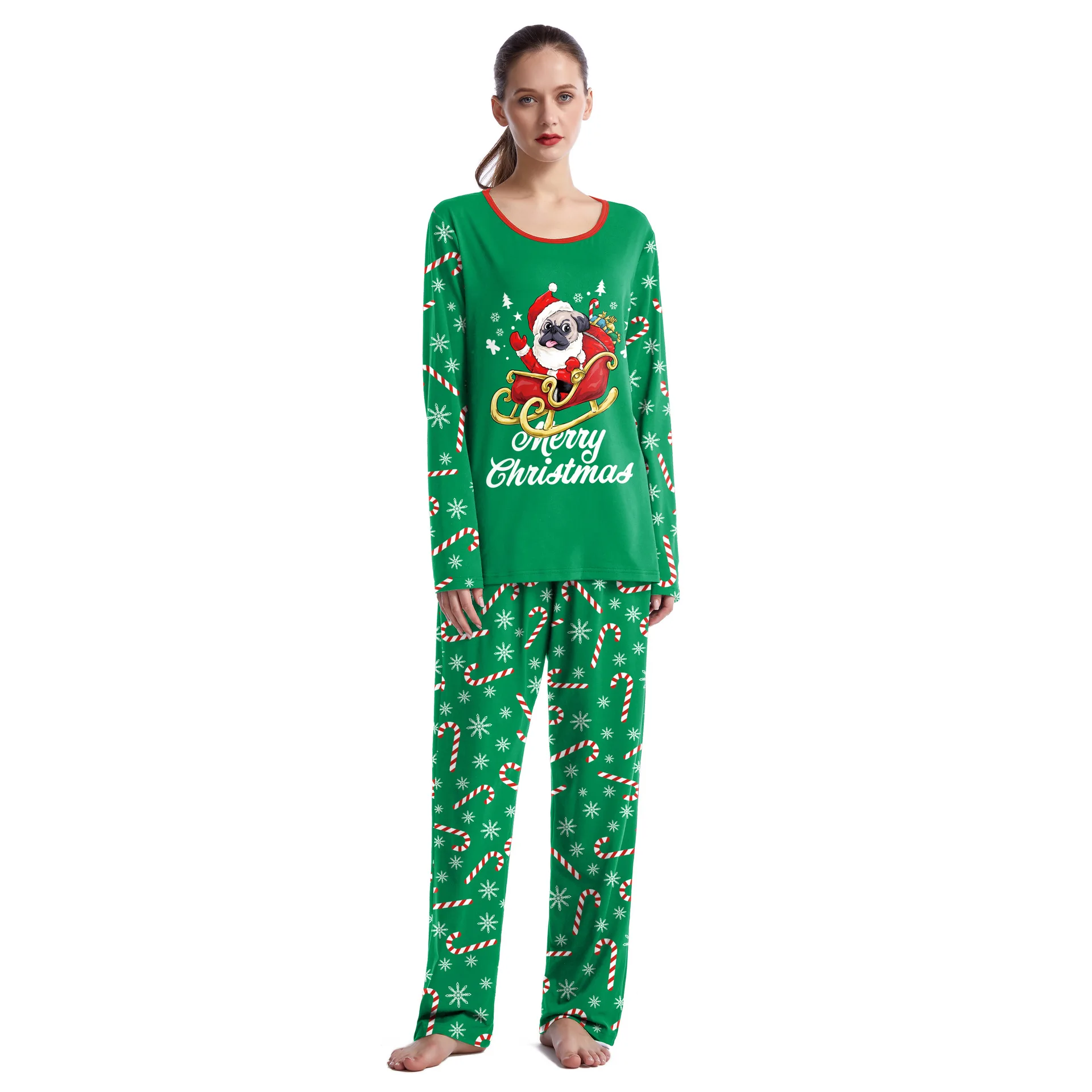 Autumn Christmas in Europe and The United States Couples Clothing Pajamas Long-sleeved Round Neck Couple Pajamas Homewear Suit