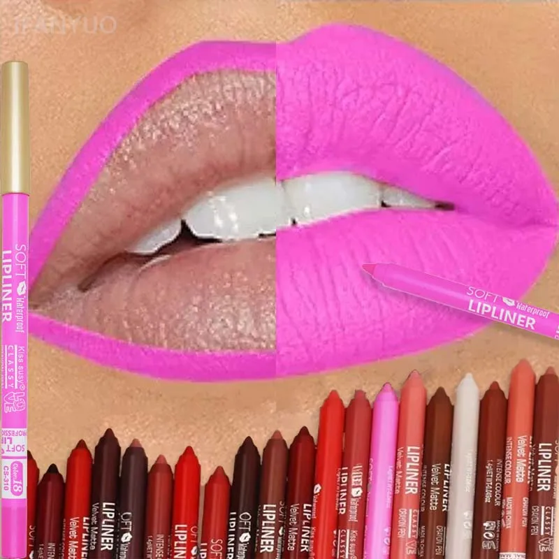 Lápiz Delineador de Labios Mate a Prueba de Agua en 20 Colores, Delineador de Labios Profesional Violeta Natural, Maquillaje para Contorno de Labios Nude, Lápiz Labial de Alta Pigmentación, Cosméticos