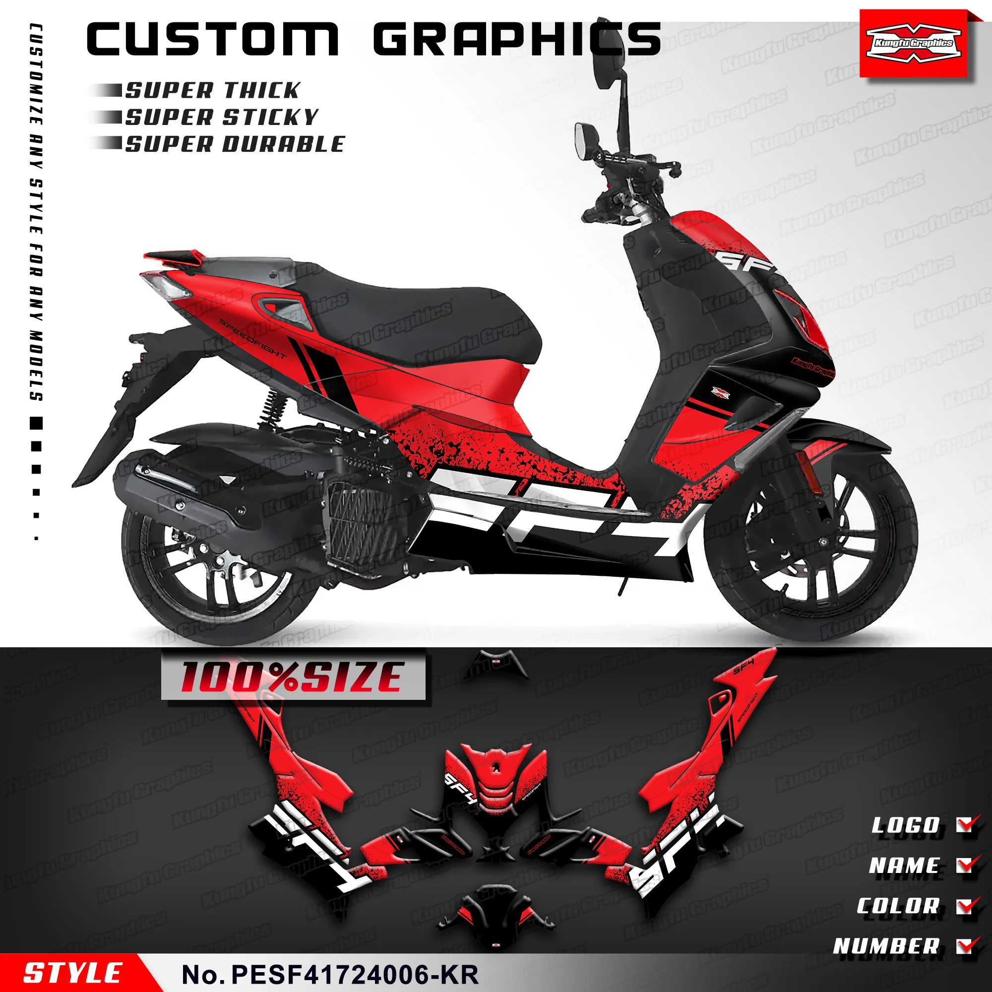 

KUNGFU GRAPHICS Graphics Sticker Sheet for Peugeot Speedfight4 /SF4-150 2017 2018 2019 2020 2021 2022 2023 2024, PESF41724006-KR