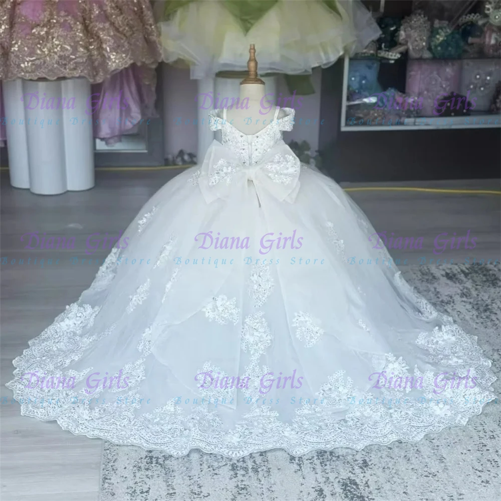 Quality Tulle With Bow Lace Applique Flower Girl Dress For Kids Wedding Birthday Party First Communion Ball Gowns Customized image 3