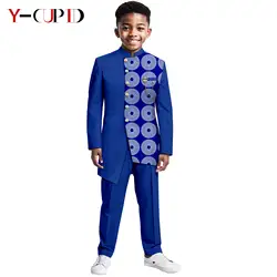 African Clothes for Kids Formal Suits Boys Outfits Blazer Dashiki Print Top and Pant Sets Bazin Riche Children Outwear 2446016