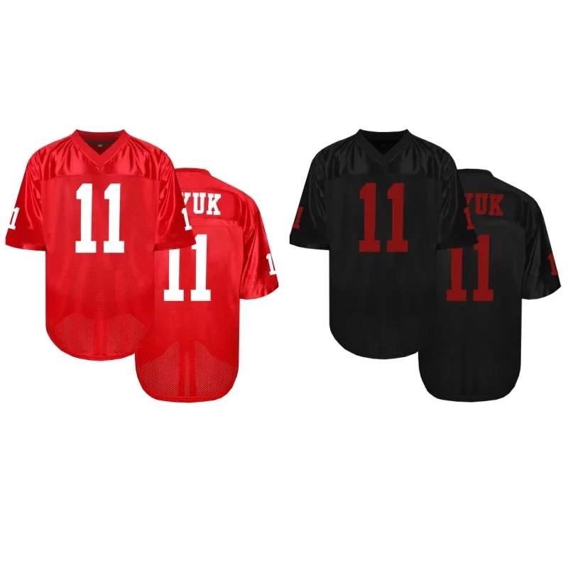 Men's #11 Red Polyester Mesh 49ers Embroidered Sport Jersey, V-Neck, Short Sleeve, Breathable Athletic T-Shirt San Francisco