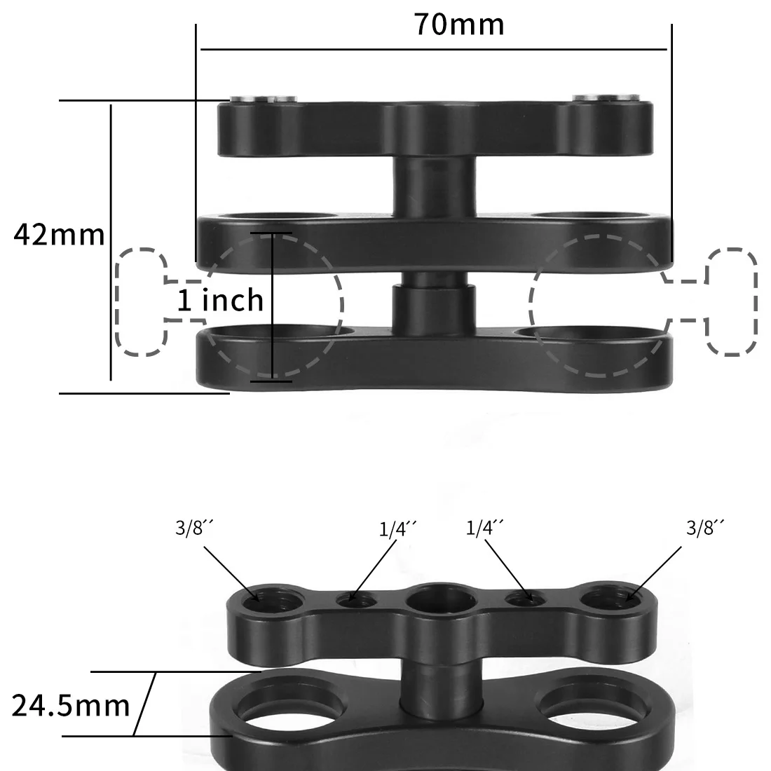 2 stücke Tauchen 1 zoll Ball Clamp Anti-Drop Stativ Schmetterling Clip Joint 1/4 3/8 Halterung für Gopro 13 insta360 X4 Licht Taschenlampe Halterung – Detail 6