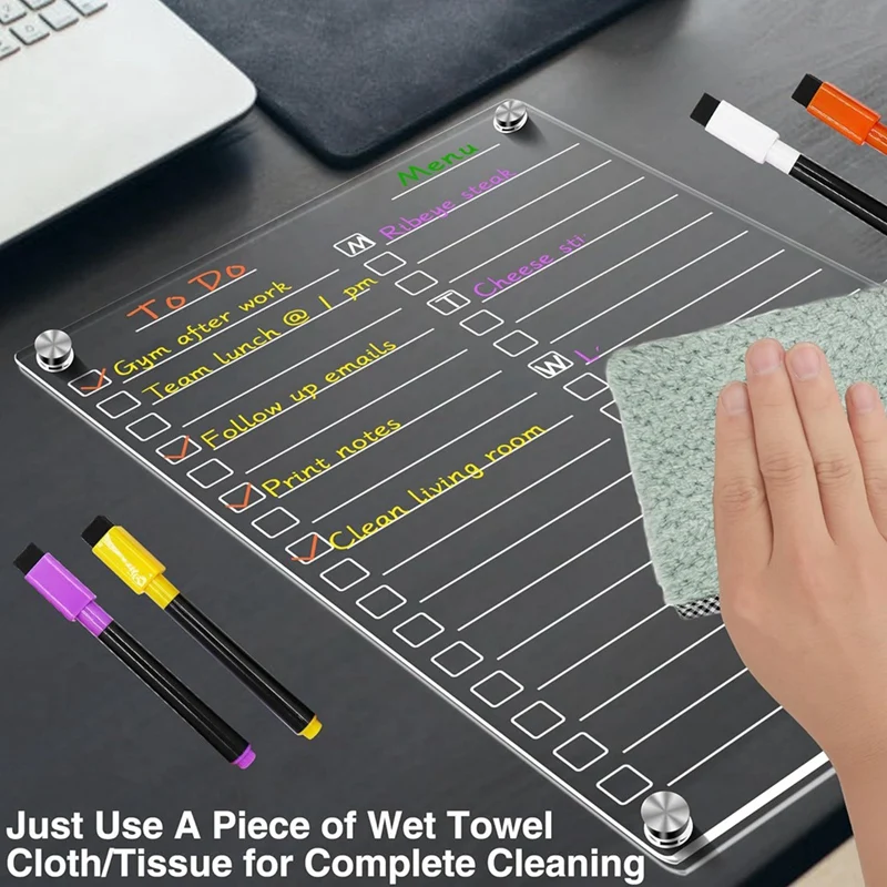 لوح مسح جاف ممغنط من الأكريليك للثلاجة ، قائمة مهام واضحة ، لوح أبيض ، سهل الاستخدام ، 2 *