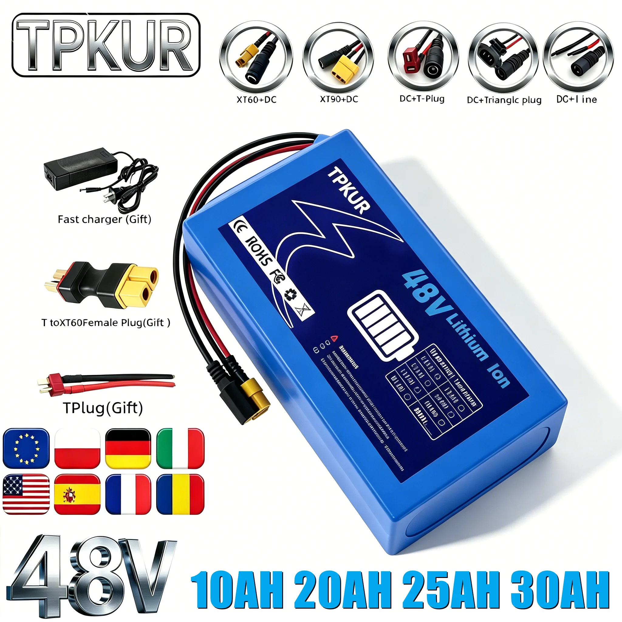 

48V 18650 lithium battery pack with10Ah 15Ah 20Ah 25Ah30AHbuilt-in BMS for motors and chargers with power ranging from 100-1500W