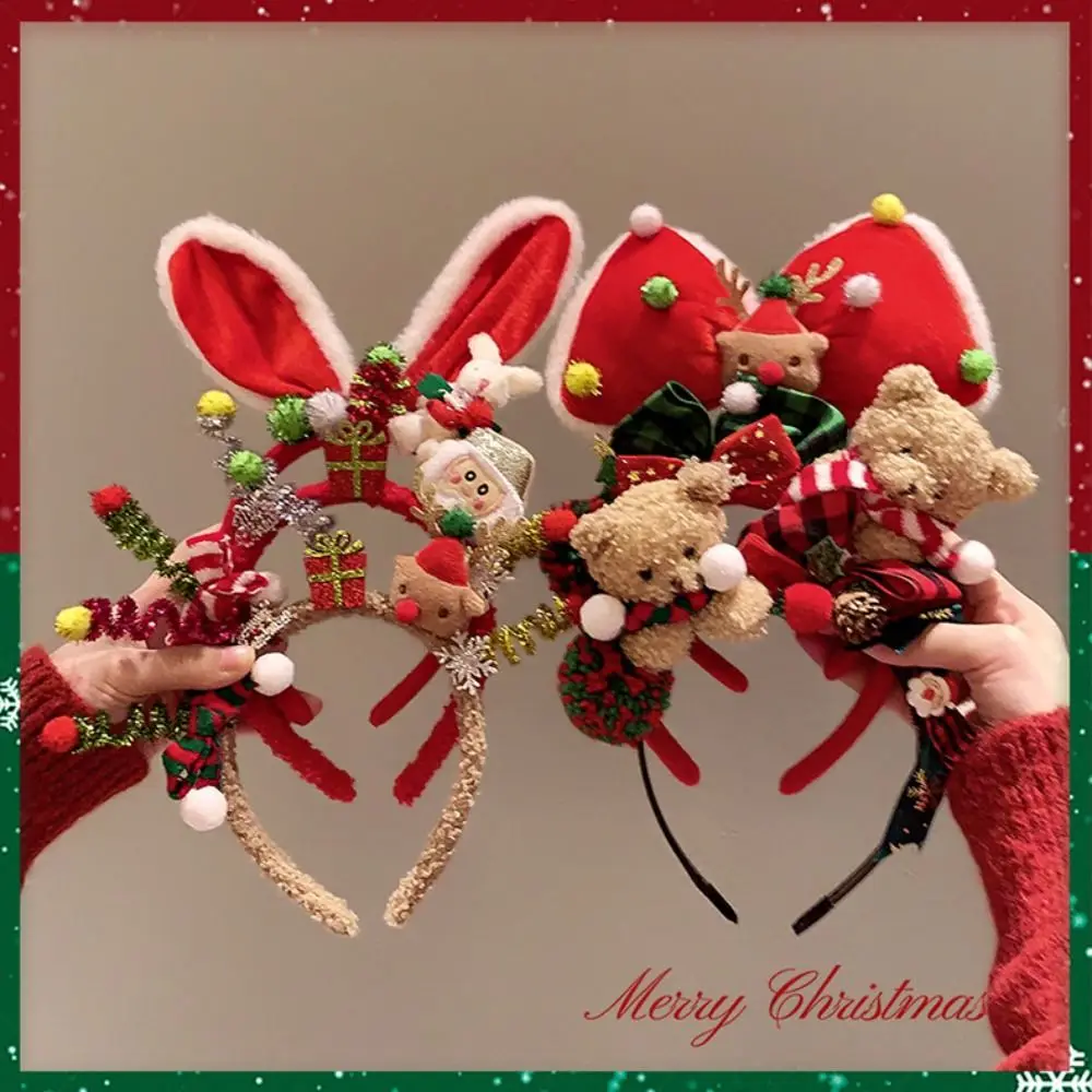 Christmas Decoration Christmas Headband Elk Hair Hoop Santa Antlers Headband Red Bowknot Reindeer Plush Bow Red Hair Band Girl