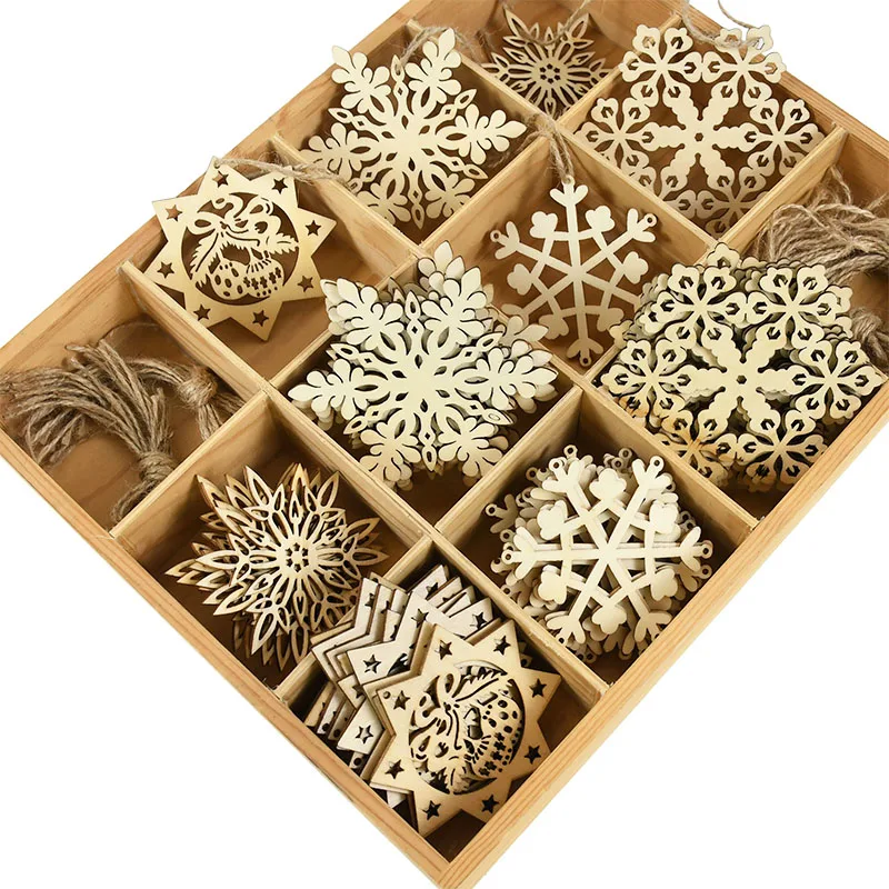 10pcs Christmas Wood Snowflake Chip Christmas Tree Scrapbooking Craft Handmade Home Decoration Accessory Painting