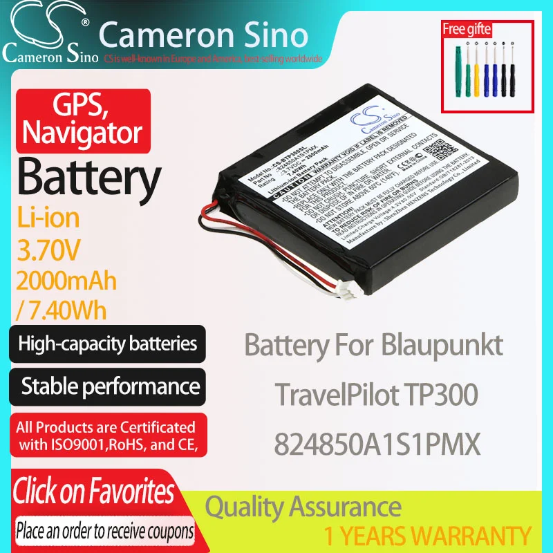 CameronSino Battery for Blaupunkt TravelPilot TP300 fits Blaupunkt 824850A1S1PMX 1S2PMX GPS, Navigator battery 2000mAh 3.70V