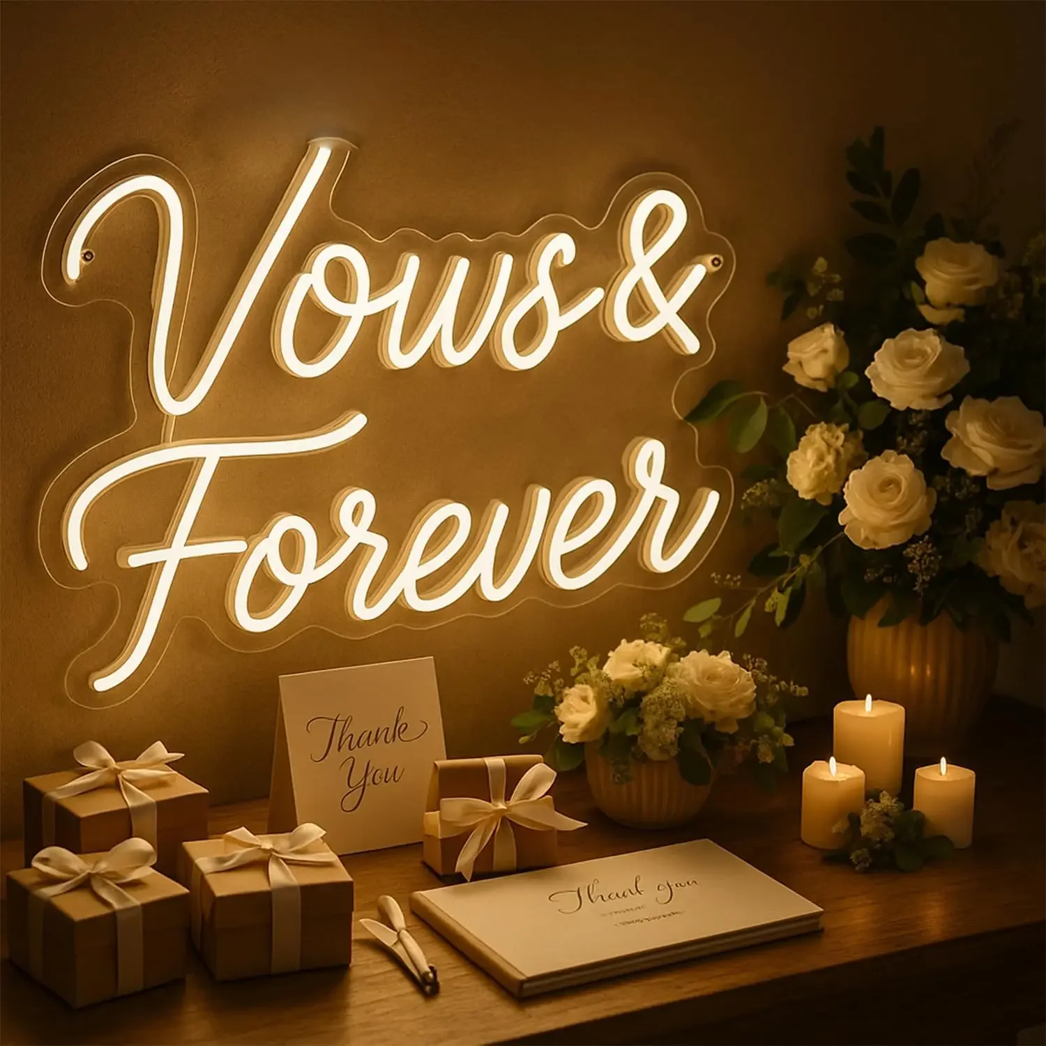 Vows & Forever Neon Sign Art Wall Light USB Powered LED Light Romantic Ceremony & Reception Bedroom Decoration Gift