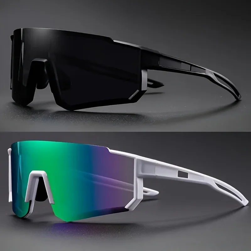 

2PCS Fashion New Punk Style Trendy Men's and Women's Integrated Frame Cycling Windproof Sunglasses